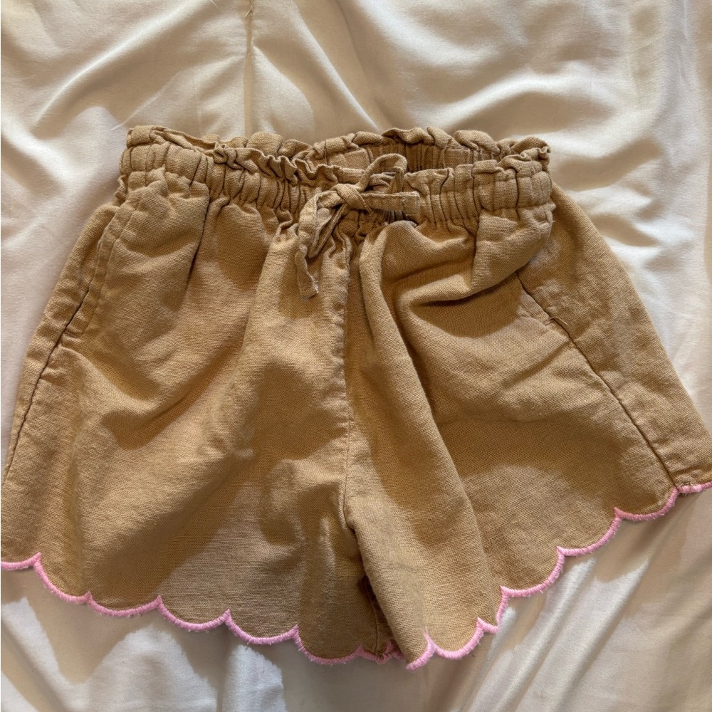 Old Navy High Waist Tan Shorts with Pink Scalloped Hem